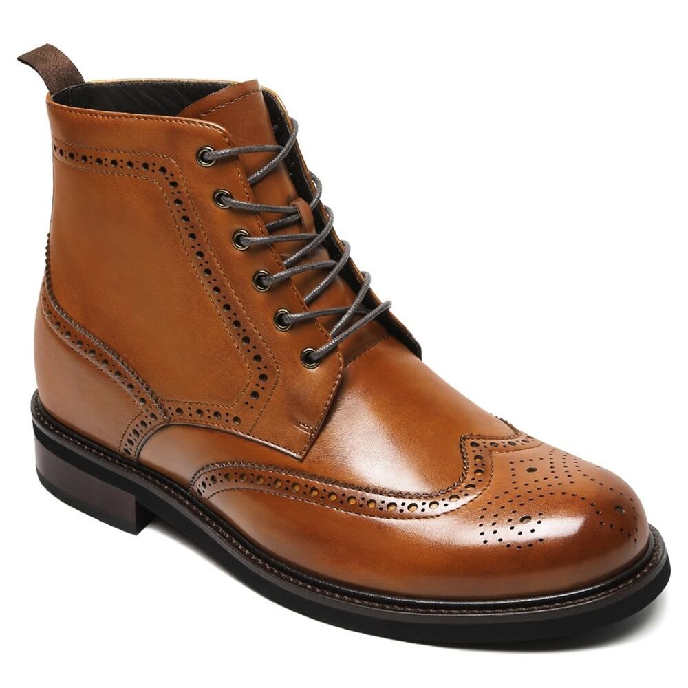 US10.5 CHAMARIPA 8cm/3.15" Elevator Shoes Men Height Increase Brown Brogue Boots
